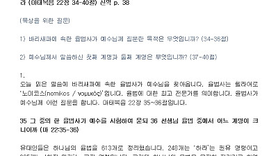 (성령강림후 22-1) 가장 큰 하나님의 계명 (설교문)