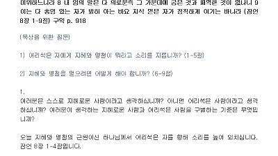 (성령강림 후 1-1) 지혜와 분별력을 주는 하나님의 말씀 (설교문)