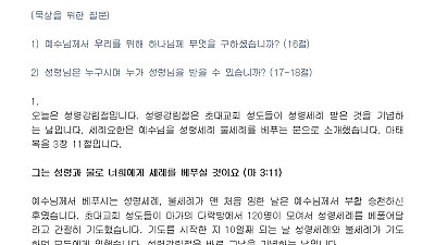 (성령강림주일) 믿는 자와 영원히 함께 하시는 성령님 (설교문)